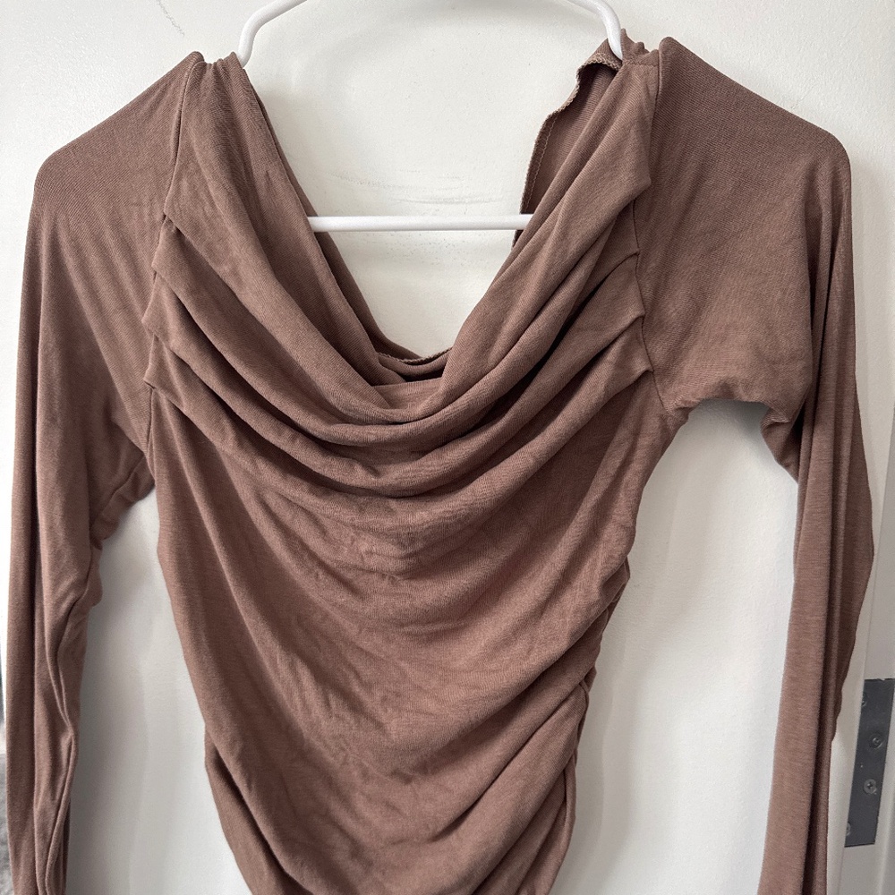 Brown off shoulder long sleeve top